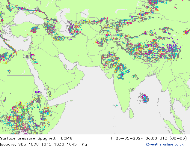 地面气压 Spaghetti ECMWF 星期四 23.05.2024 06 UTC