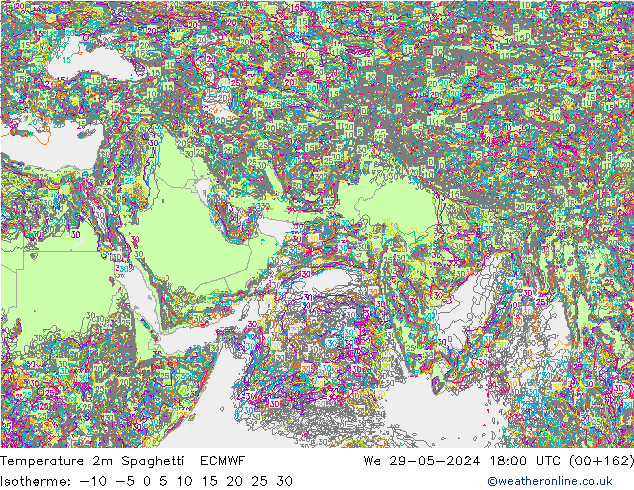 Temperature 2m Spaghetti ECMWF We 29.05.2024 18 UTC