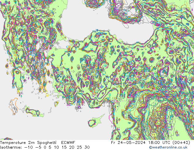 Temperature 2m Spaghetti ECMWF Pá 24.05.2024 18 UTC