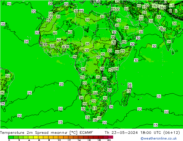 Temperature 2m Spread ECMWF Čt 23.05.2024 18 UTC