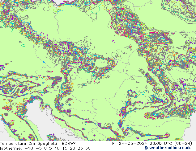 Temperature 2m Spaghetti ECMWF Pá 24.05.2024 06 UTC