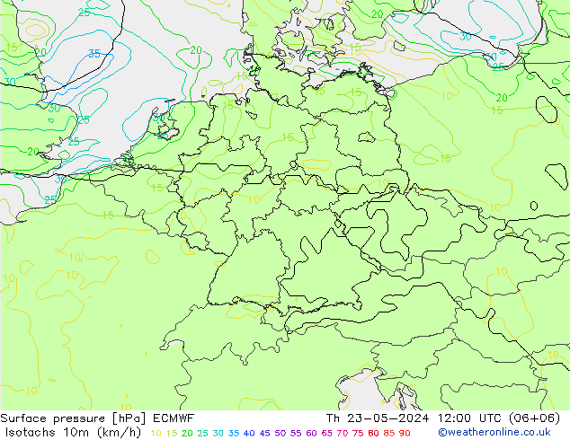 Isotachs (kph) ECMWF  23.05.2024 12 UTC