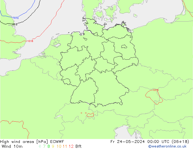 High wind areas ECMWF Pá 24.05.2024 00 UTC