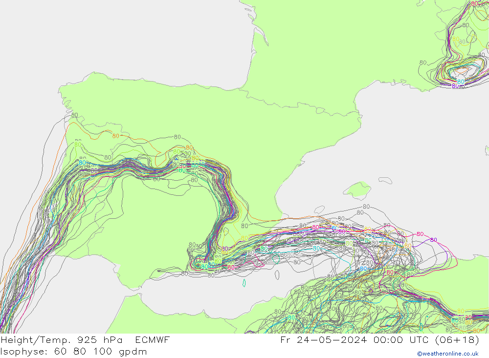 Height/Temp. 925 hPa ECMWF Sex 24.05.2024 00 UTC