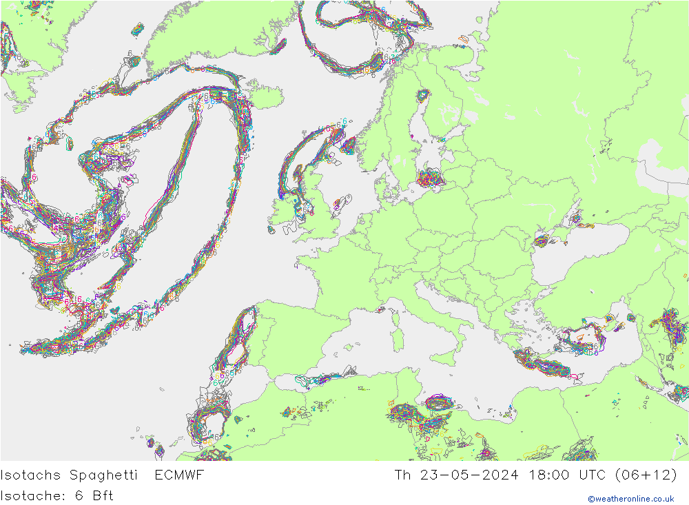 Isotachs Spaghetti ECMWF Th 23.05.2024 18 UTC