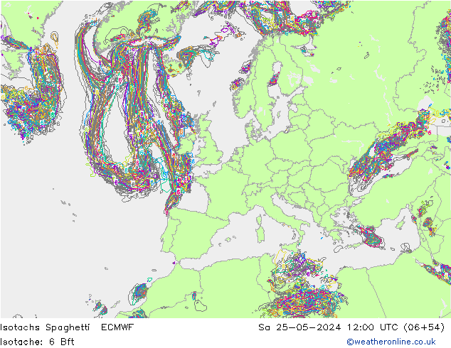 Isotachen Spaghetti ECMWF Sa 25.05.2024 12 UTC