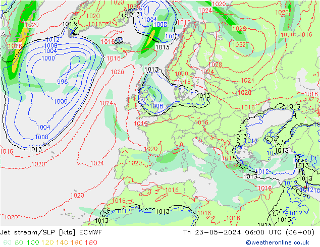 高速氣流/地面气压 ECMWF 星期四 23.05.2024 06 UTC