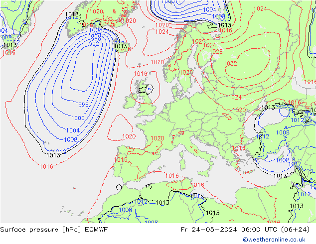 地面气压 ECMWF 星期五 24.05.2024 06 UTC