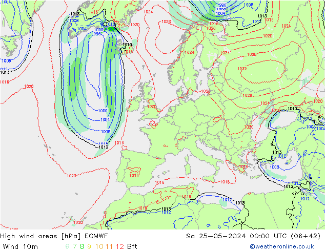 High wind areas ECMWF  25.05.2024 00 UTC