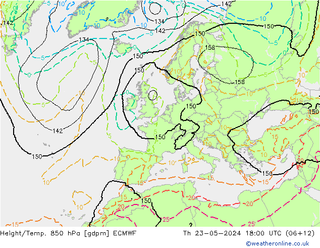 Height/Temp. 850 hPa ECMWF Čt 23.05.2024 18 UTC