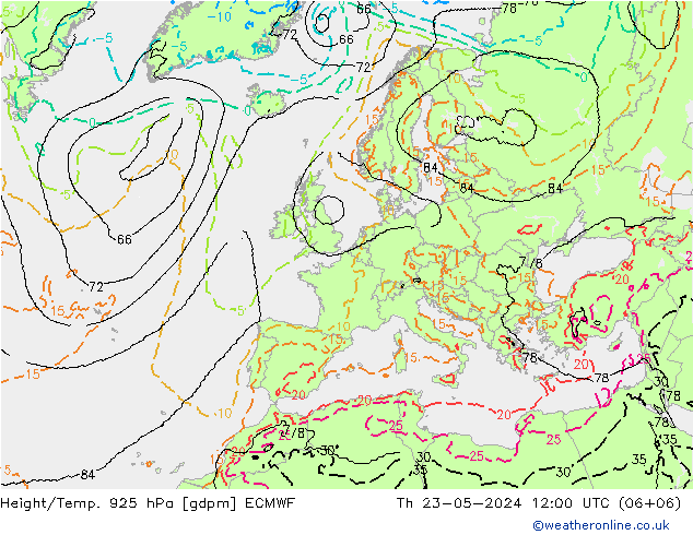 Height/Temp. 925 hPa ECMWF 星期四 23.05.2024 12 UTC