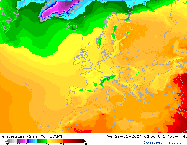 Temperaturkarte (2m) ECMWF Mi 29.05.2024 06 UTC