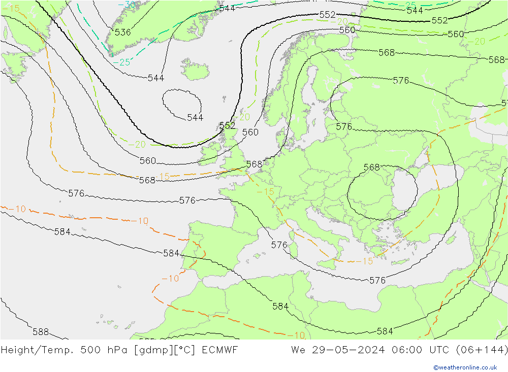 Height/Temp. 500 hPa ECMWF Mi 29.05.2024 06 UTC