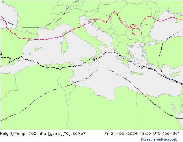 Height/Temp. 700 hPa ECMWF Fr 24.05.2024 18 UTC