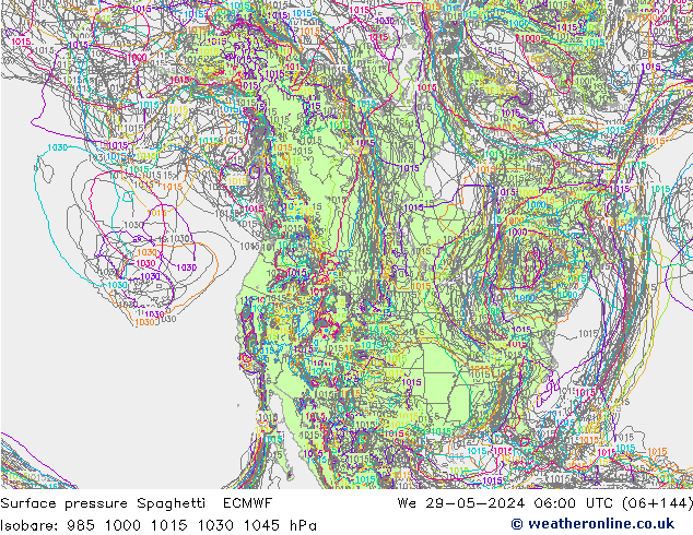 Surface pressure Spaghetti ECMWF We 29.05.2024 06 UTC