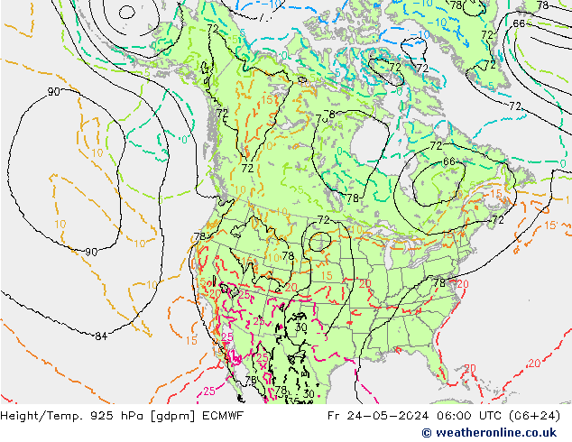 Yükseklik/Sıc. 925 hPa ECMWF Cu 24.05.2024 06 UTC