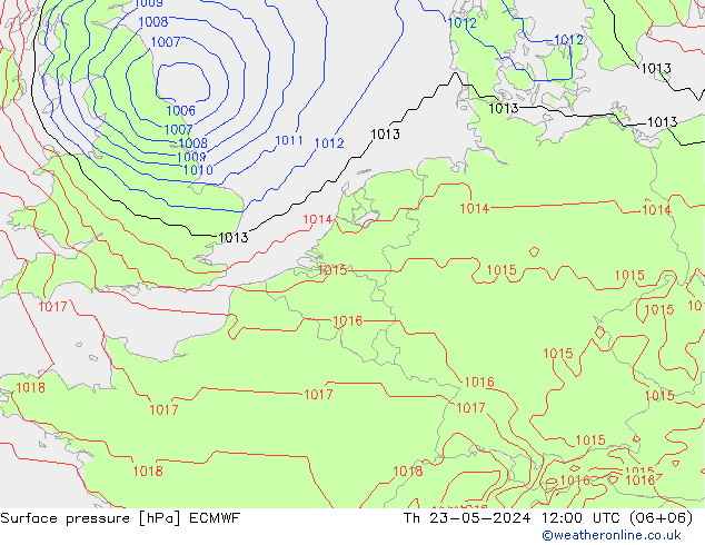 Presión superficial ECMWF jue 23.05.2024 12 UTC