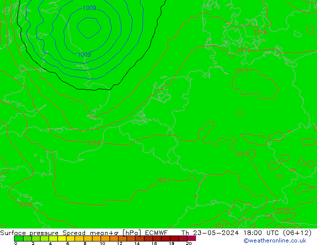 Surface pressure Spread ECMWF Th 23.05.2024 18 UTC
