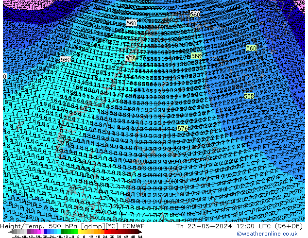 Height/Temp. 500 hPa ECMWF 星期四 23.05.2024 12 UTC