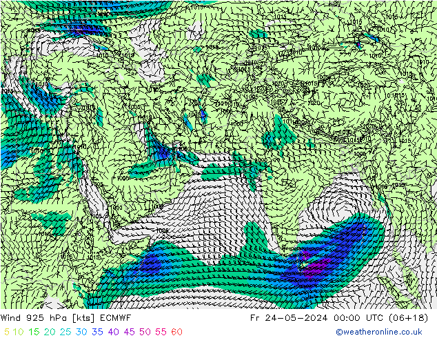Wind 925 hPa ECMWF Fr 24.05.2024 00 UTC