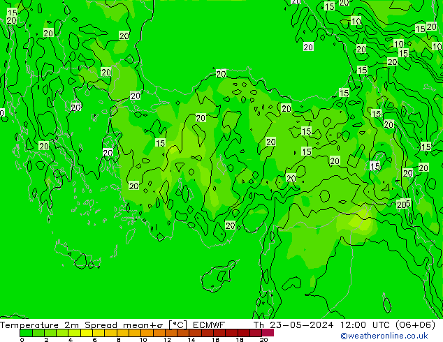 Temperatuurkaart Spread ECMWF do 23.05.2024 12 UTC