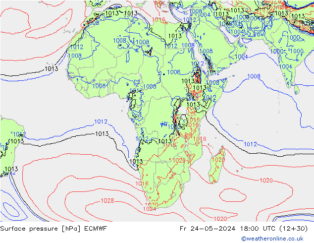 Presión superficial ECMWF vie 24.05.2024 18 UTC