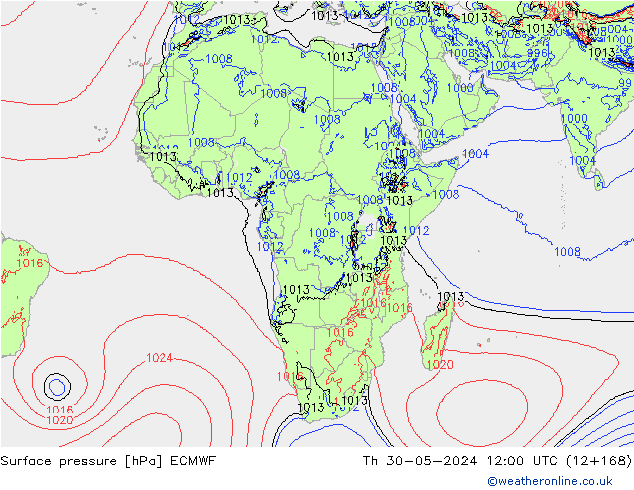 Atmosférický tlak ECMWF Čt 30.05.2024 12 UTC