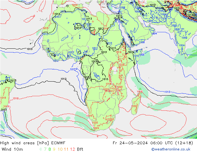 High wind areas ECMWF ven 24.05.2024 06 UTC