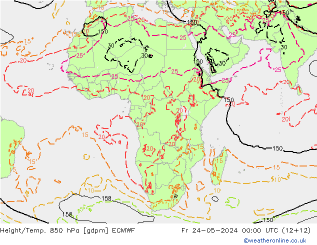 Height/Temp. 850 hPa ECMWF  24.05.2024 00 UTC