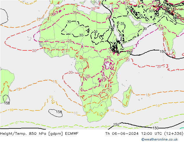 Height/Temp. 850 hPa ECMWF gio 06.06.2024 12 UTC