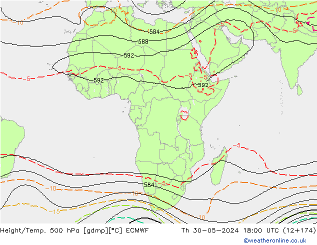 Height/Temp. 500 hPa ECMWF Th 30.05.2024 18 UTC