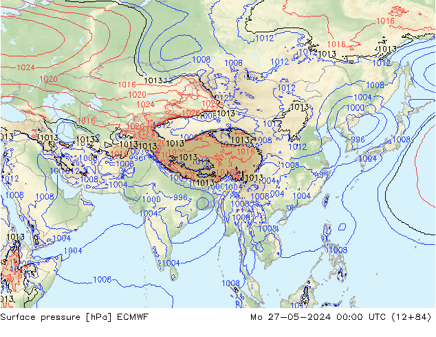 Presión superficial ECMWF lun 27.05.2024 00 UTC