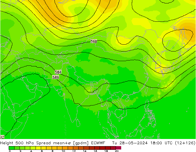 Geop. 500 hPa Spread ECMWF mar 28.05.2024 18 UTC