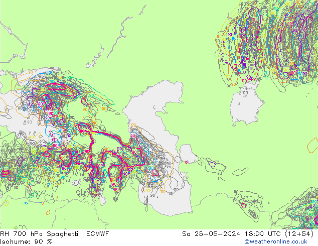 Humedad rel. 700hPa Spaghetti ECMWF sáb 25.05.2024 18 UTC