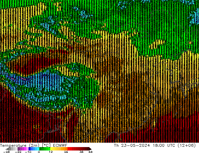 Temperature (2m) ECMWF Th 23.05.2024 18 UTC