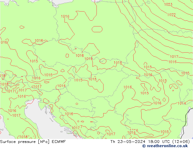 Atmosférický tlak ECMWF Čt 23.05.2024 18 UTC