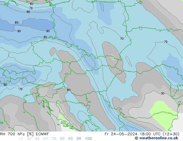 Humidité rel. 700 hPa ECMWF ven 24.05.2024 18 UTC