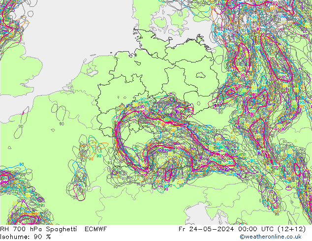 RH 700 hPa Spaghetti ECMWF Sex 24.05.2024 00 UTC