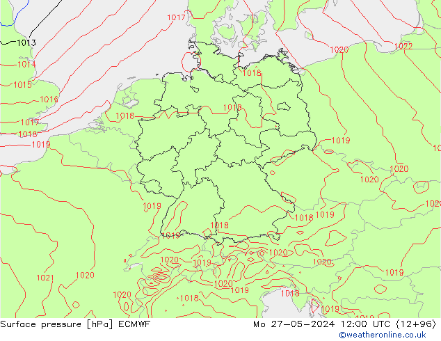 Presión superficial ECMWF lun 27.05.2024 12 UTC