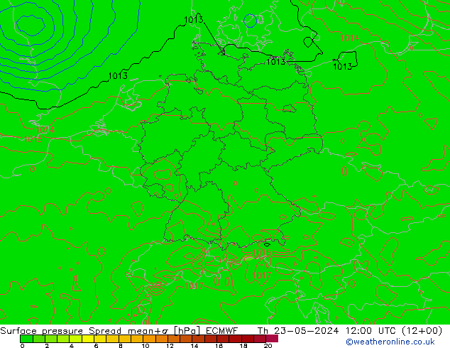Bodendruck Spread ECMWF Do 23.05.2024 12 UTC