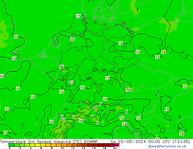 Temperature 2m Spread ECMWF Sa 25.05.2024 00 UTC