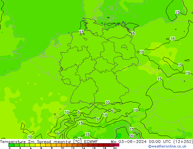 Temperaturkarte Spread ECMWF Mo 03.06.2024 00 UTC