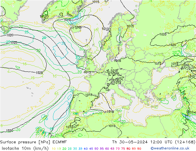 Eşrüzgar Hızları (km/sa) ECMWF Per 30.05.2024 12 UTC