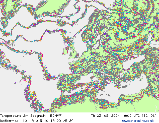 température 2m Spaghetti ECMWF jeu 23.05.2024 18 UTC