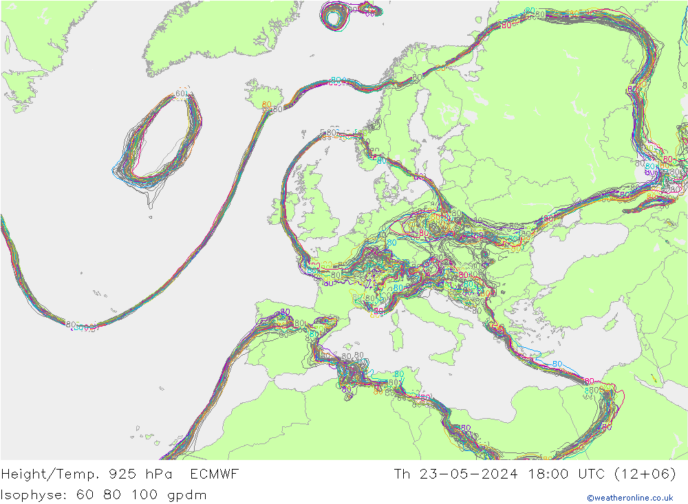 Height/Temp. 925 hPa ECMWF Th 23.05.2024 18 UTC