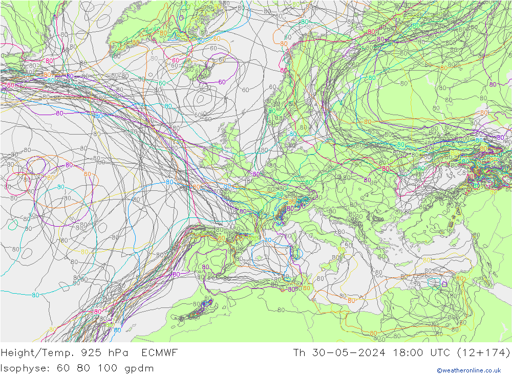 Height/Temp. 925 hPa ECMWF gio 30.05.2024 18 UTC