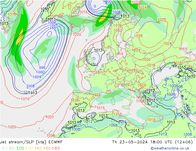 Polarjet/Bodendruck ECMWF Do 23.05.2024 18 UTC