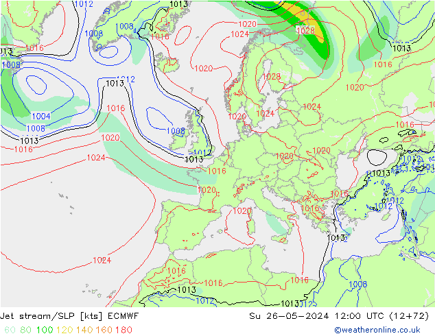 Jet stream/SLP ECMWF Ne 26.05.2024 12 UTC