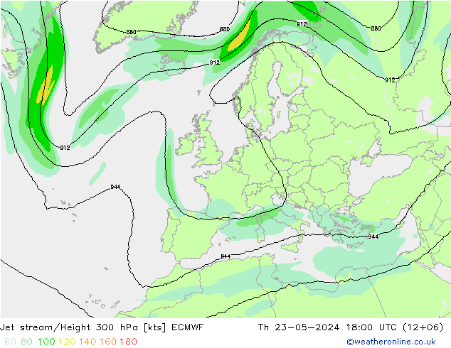 Jet stream/Height 300 hPa ECMWF Th 23.05.2024 18 UTC