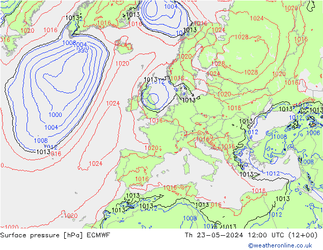 Pressione al suolo ECMWF gio 23.05.2024 12 UTC